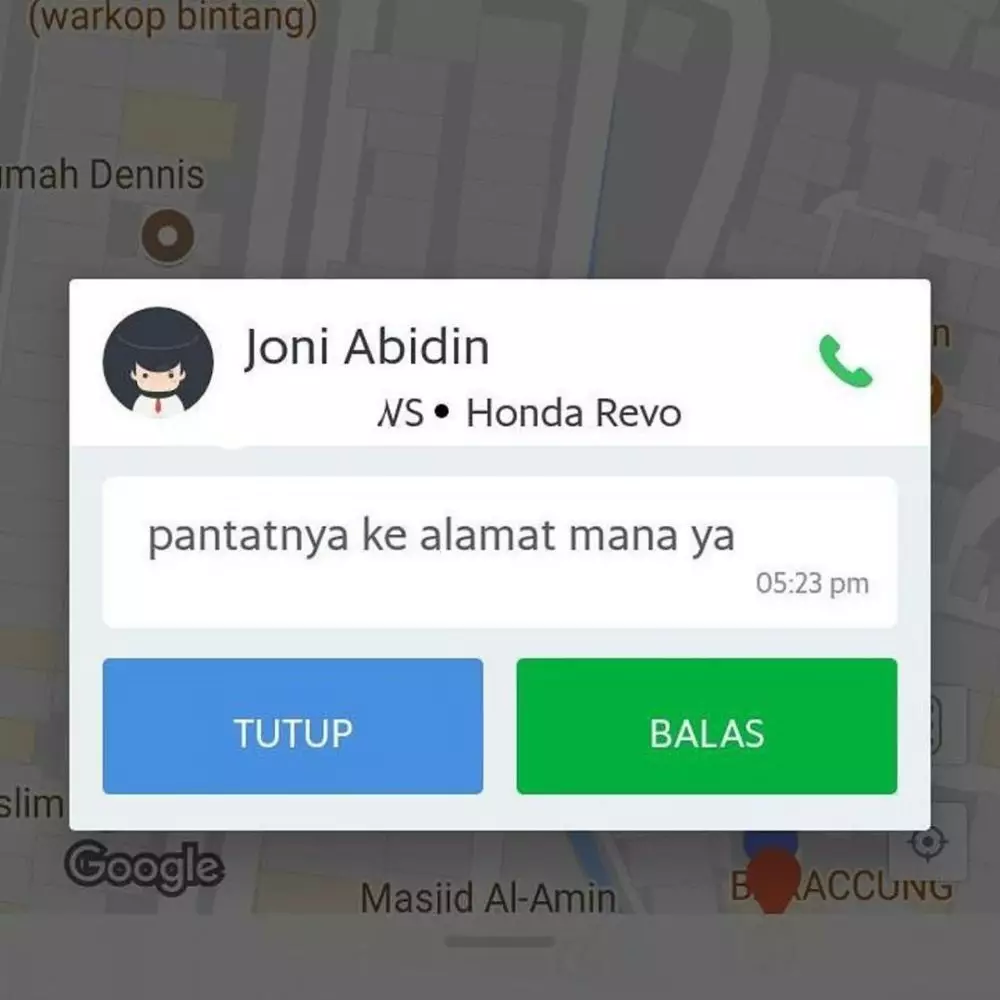 Chat typo lokasi penjemputan ojol Instagram