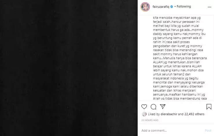 Ungkapan pilu Fairuz A Rafiq Instagram Ungkapan pilu Fairuz A Rafiq Instagram
