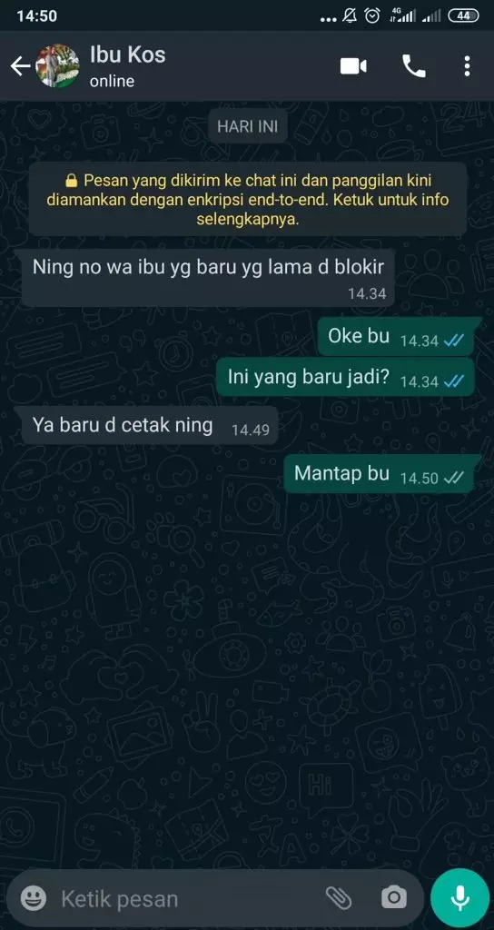 Chat pemberitahuan ibu kos Twitter