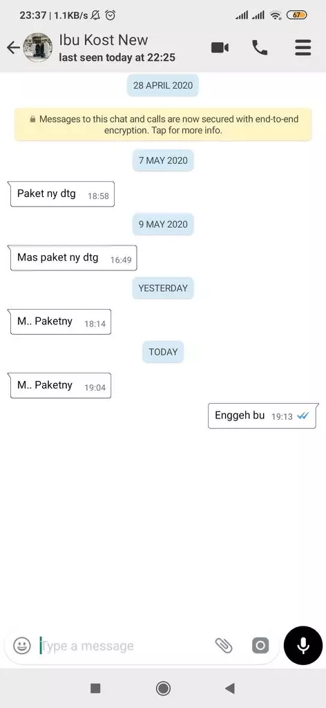 Chat pemberitahuan ibu kos Twitter