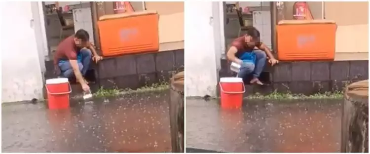 Viral video pekerja restoran ambil air genangan diwadahkan ember