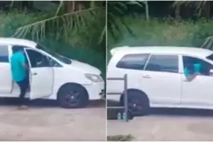 Aksi driver keluarkan mobil dari tempat sempit ini bikin takjub