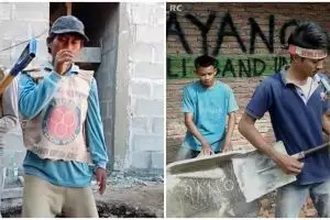 10 Potret unik tukang bangunan konser pakai alat proyek, kocak