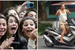 9 Editan penonton kagum atraksi pengendara, bikin cekikikan