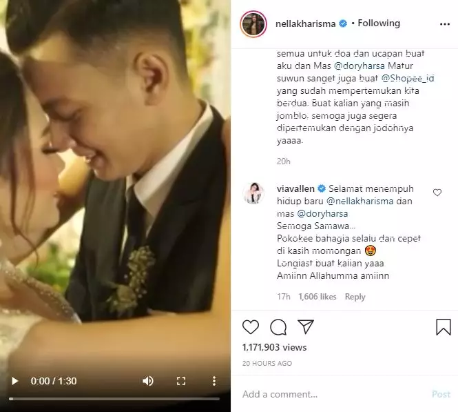 Ucapan selamat Via Vallen untuk Nella Instagram Ucapan selamat Via Vallen untuk Nella Instagram