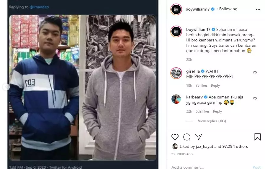 kembaran boy william Berbagai sumber