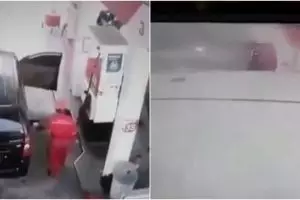 Aksi heroik pria pindahkan mobil yang terbakar di pom bensin