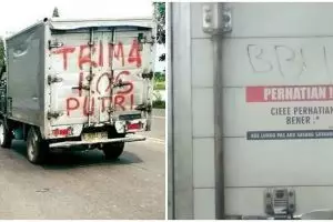 13 Tulisan lucu di belakang mobil box ini kocak abis