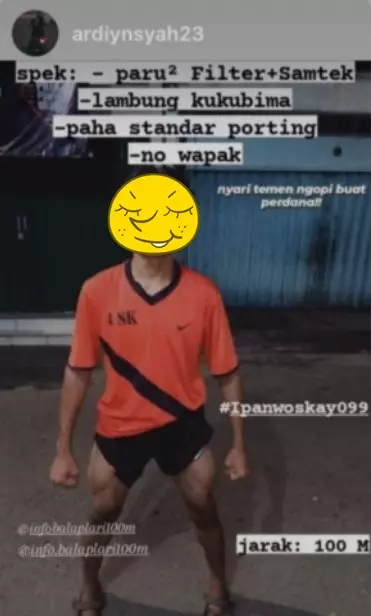 Profil peserta lari liar Instagram/@info.balaplari100m Profil peserta lari liar Instagram/@info.balaplari100m