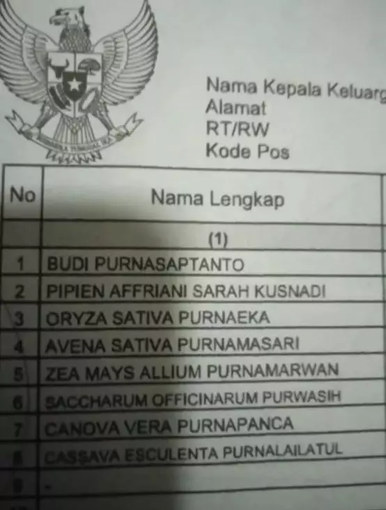 nama absurd di kartu keluarga Berbagai Sumber