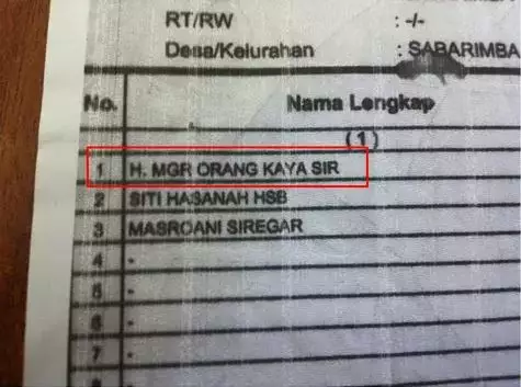 nama absurd di kartu keluarga Berbagai Sumber
