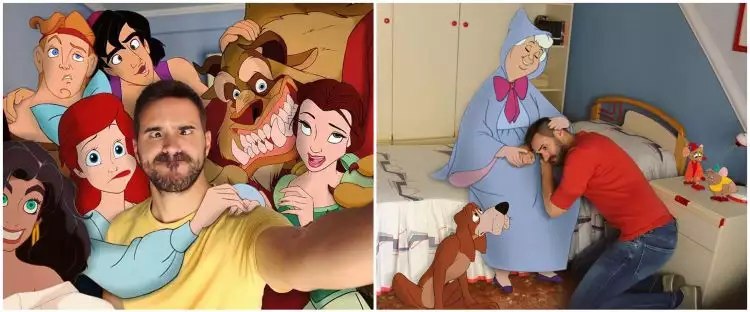 17 Editan foto pria bareng karakter Disney ini bikin takjub