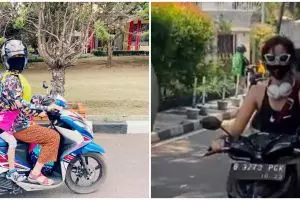 Momen 7 seleb boncengin anak naik motor, gayanya curi perhatian