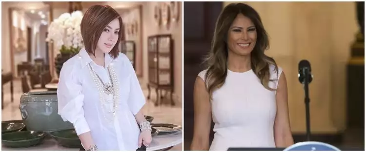 Momen Syahrini kenakan pakaian kembar Melania Trump, curi perhatian