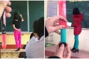 25 Momen pas busana guru mirip warna benda siswa, kocak