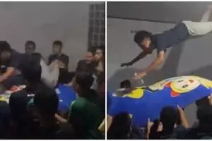 Aksi remaja main 'trampoline' sampai plafon hancur, kocak tapi kasihan