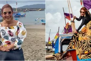 9 Momen pemotretan Susi Pudjiastuti di pantai, gayanya bak model
