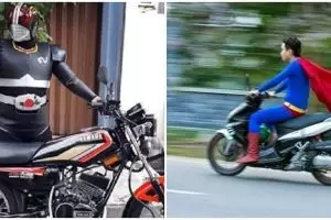 Aksi lucu 10 pengendara motor pakai kostum superhero ini nyeleneh abis