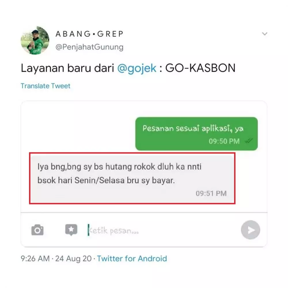 Permintaan customer ojol Instagram