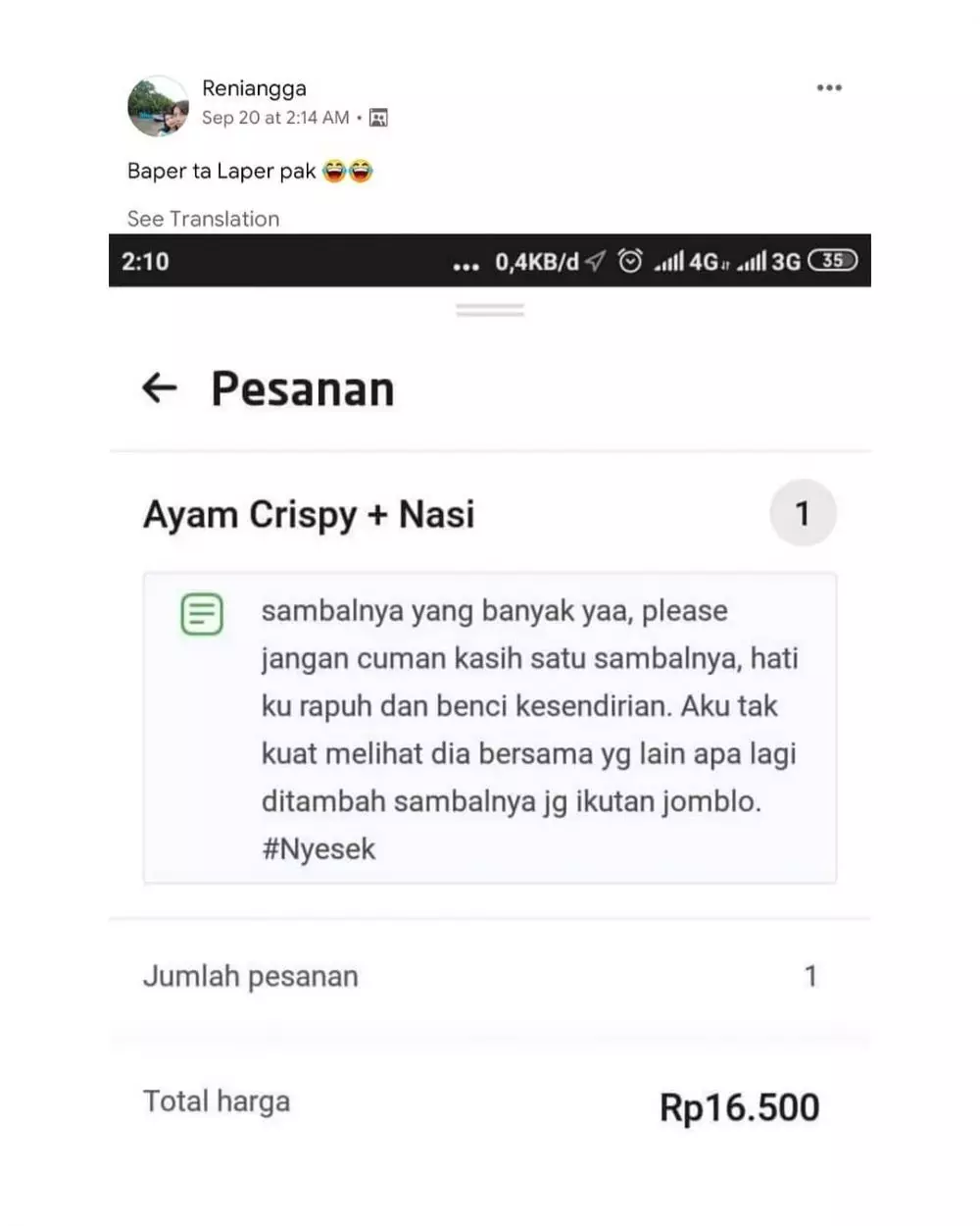 Permintaan customer ojol Instagram