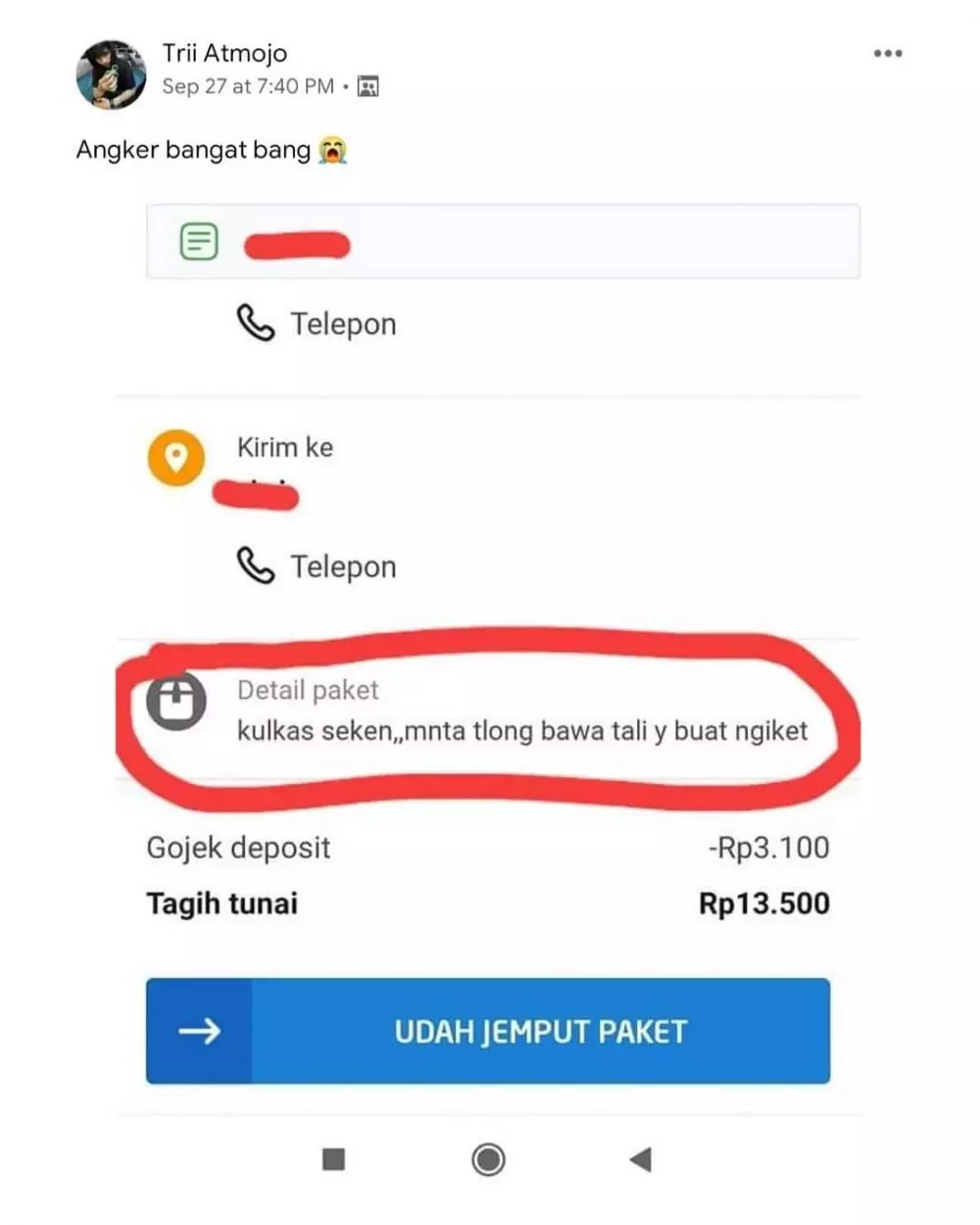 Permintaan customer ojol Instagram