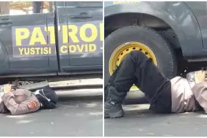 Viral polwan jaga kantor Bawaslu sambil gendong anak yang tertidur