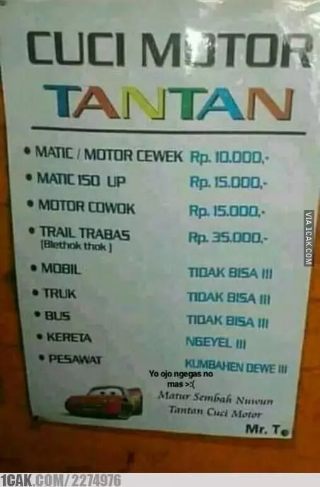 spanduk lucu promosi cuci kendaraan 1cak.com