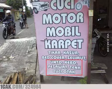 spanduk lucu promosi cuci kendaraan 1cak.com