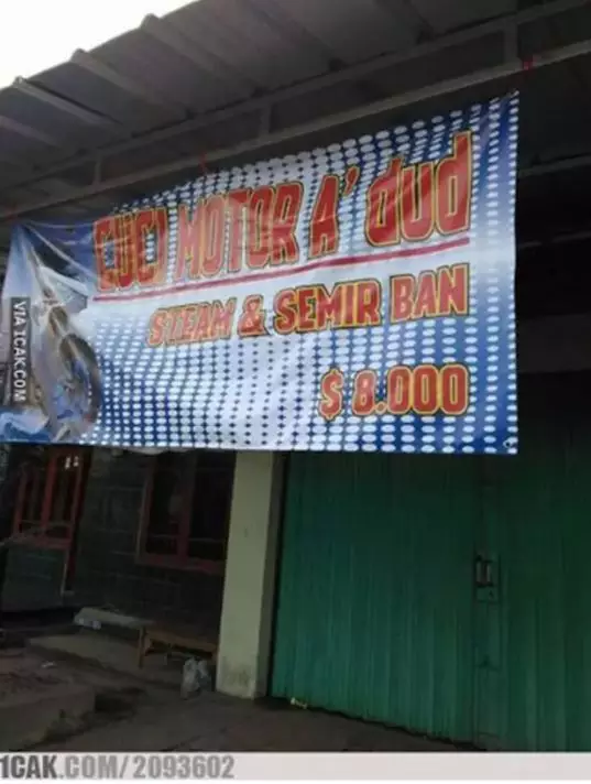 spanduk lucu promosi cuci kendaraan 1cak.com