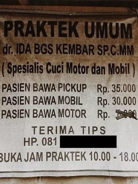 spanduk lucu promosi cuci kendaraan 1cak.com