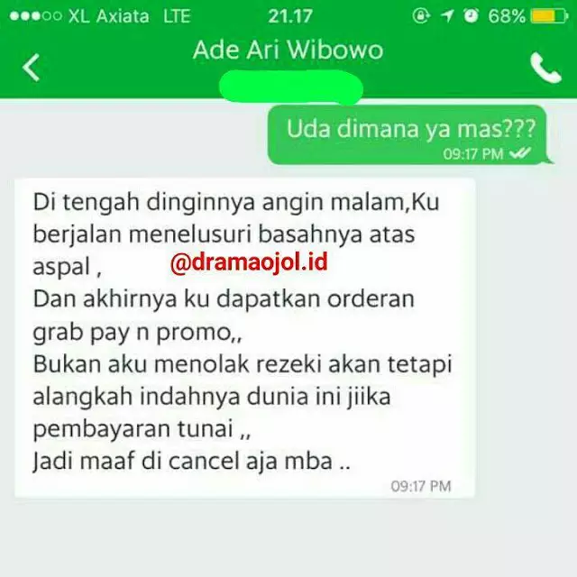 chat pantun ala driver ojol  Berbagai Sumber