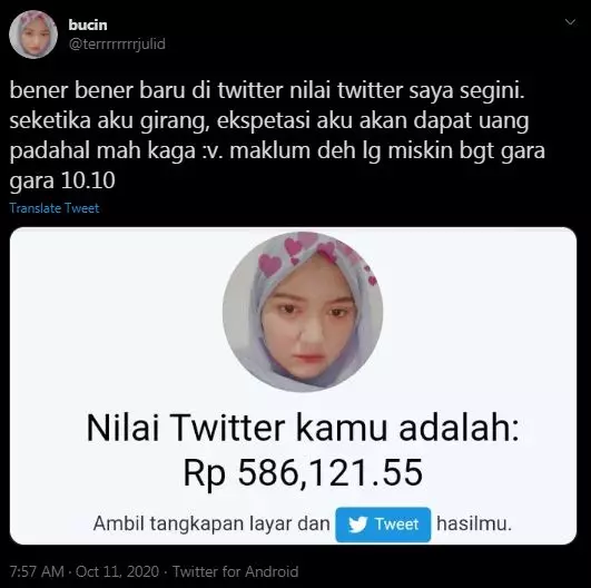 10 Cuitan lucu Nilai Twitter Saya istimewa