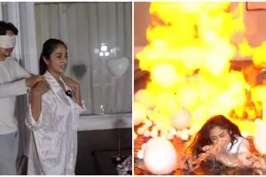 10 Momen kejutan ultah suami Dewi Perssik, terjadi ledakan balon gas
