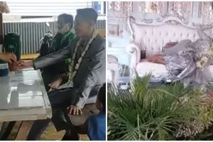 Aksi santuy pengantin saat resepsi, ditinggal ke warkop dan tiduran