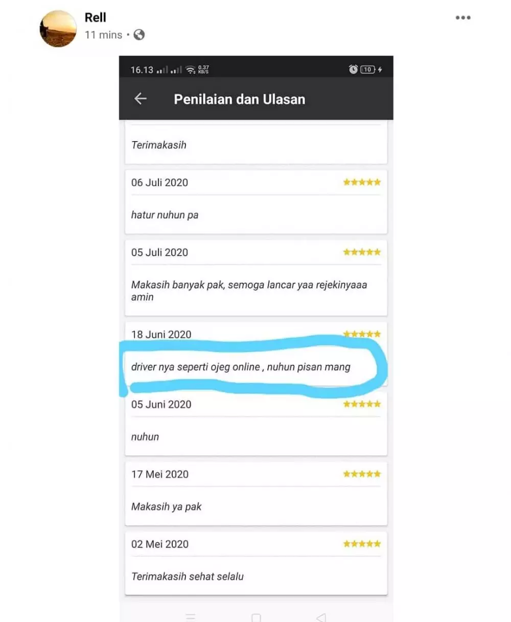 Testimoni bintang 5 di ojol Instagram Testimoni bintang 5 di ojol Instagram