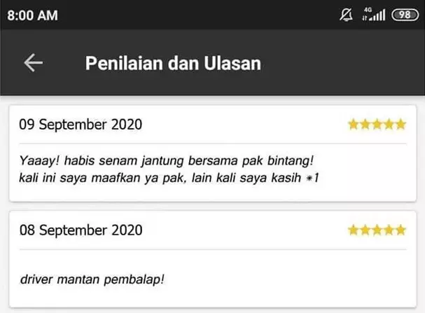 Testimoni bintang 5 di ojol Instagram Testimoni bintang 5 di ojol Instagram