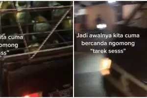 Wanita ini teriak 'semongko' saat menyalip mobil buah, endingnya kocak