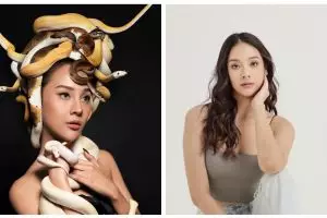 6 Pose Anya Geraldine saat pemotretan dengan ular, curi perhatian