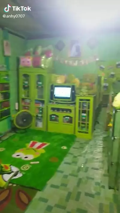 rumah tema keroppi serba hijau TikTok 