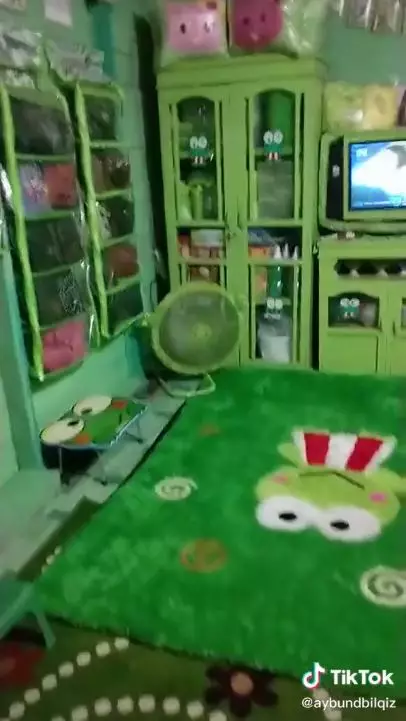 rumah tema keroppi serba hijau TikTok 
