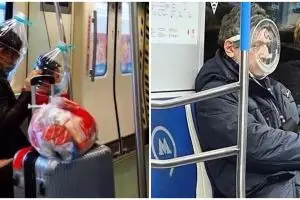 20 Potret penumpang kereta kenakan masker absurd, nyeleneh banget