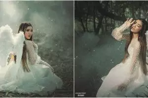 8 Gaya pemotretan Tiara Andini pakai sayap, bak bidadari
