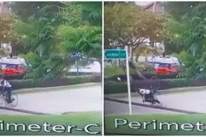 Pesepeda jatuh usai ban tersangkut penutup saluran