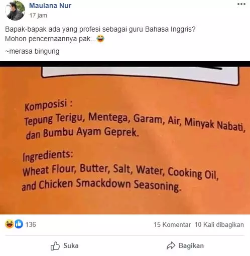 Pertanyaan polos di FB © Facebook Pertanyaan polos di FB © Facebook
