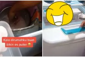 Kreatif tapi kocak, bapak ini bikin es krim dengan alat tak terduga