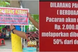 9 Spanduk dilarang pacaran ini bikin jomblo senyum jahat