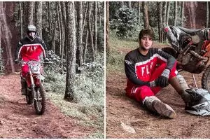 10 Aksi Ammar Zoni jajal motor trail, sempat tergelincir karena tegang