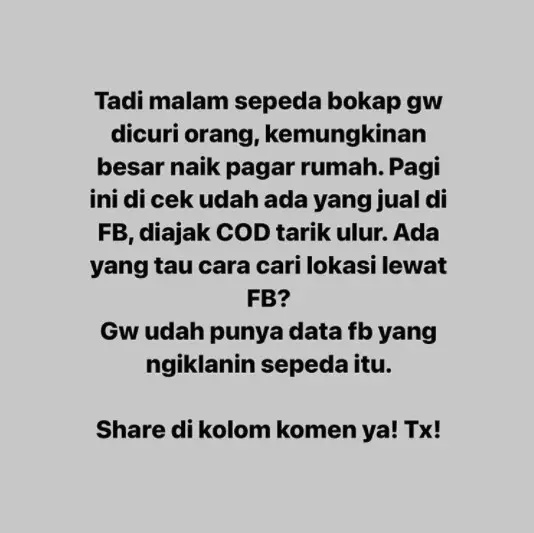Cerita Tantri sepeda sang ayah hilang © Instagram