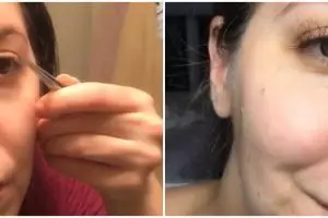 Aksi nyeleneh wanita bikin bulu mata palsu pakai bulu kaki