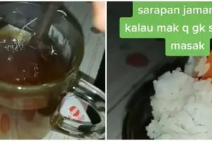Aksi nyeleneh warganet minum teh campur nasi putih, bikin melongo